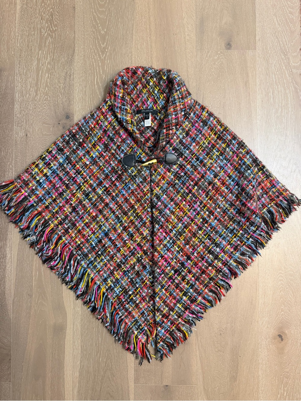 Marc New York (Andrew MarMulticolor Tweed Fringe Poncho Cape with Toggle Closure